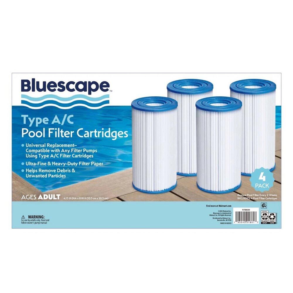 Type A/C Pool Filter Cartridge 4-Pack, White, Adults